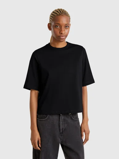 UNITED COLORS OF BENETTON Áo Thun Ngắn Tay Nữ 100% Cotton Boxy Fit T-Shirt
