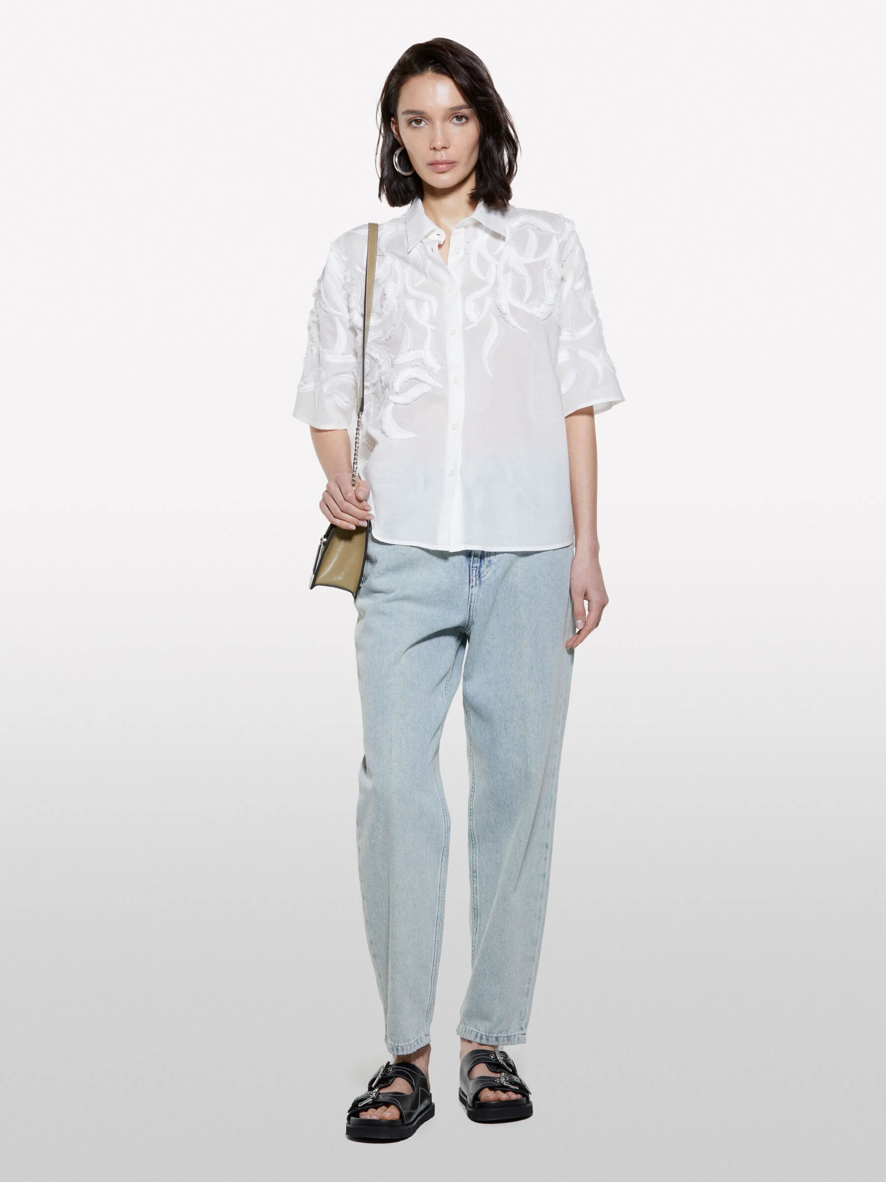 SISLEY Áo Sơ Mi Ngắn Tay Nữ Women Shirt
