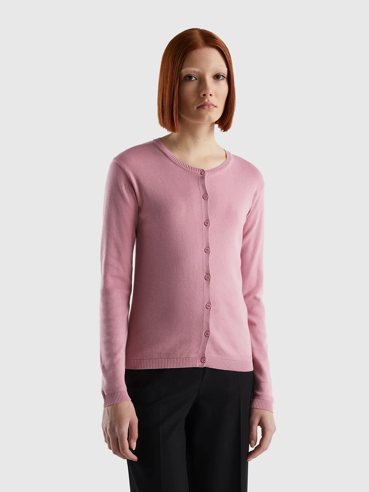 UNITED COLORS OF BENETTON Áo Len Nữ Tay Dài Crew Neck Cardigan In Pure Cotton