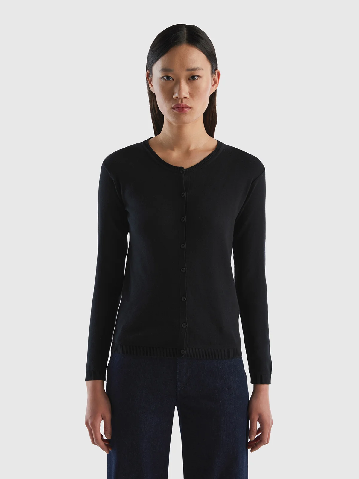 UNITED COLORS OF BENETTON Áo Len Tay Dài Nữ Crew Neck Cardigan In Pure Cotton