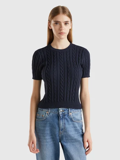 UNITED COLORS OF BENETTON Áo Len Ngắn Tay Nữ Women Sweater