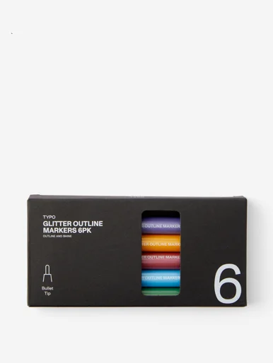 TYPO Bộ Bút Vẽ Marker Kim Tuyến - Glitter Outline Markers 6Pk
