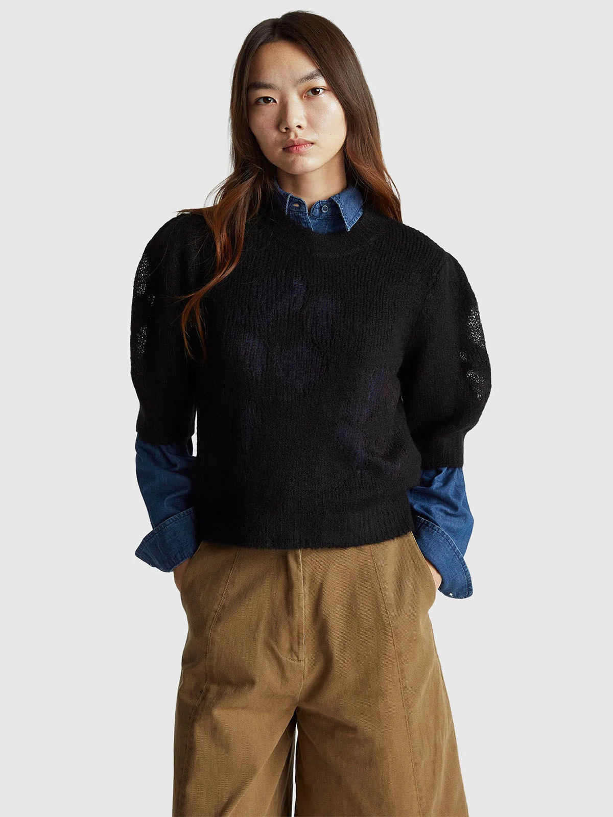 UNITED COLORS OF BENETTON Áo Len Ngắn Tay Nữ Women Sweater