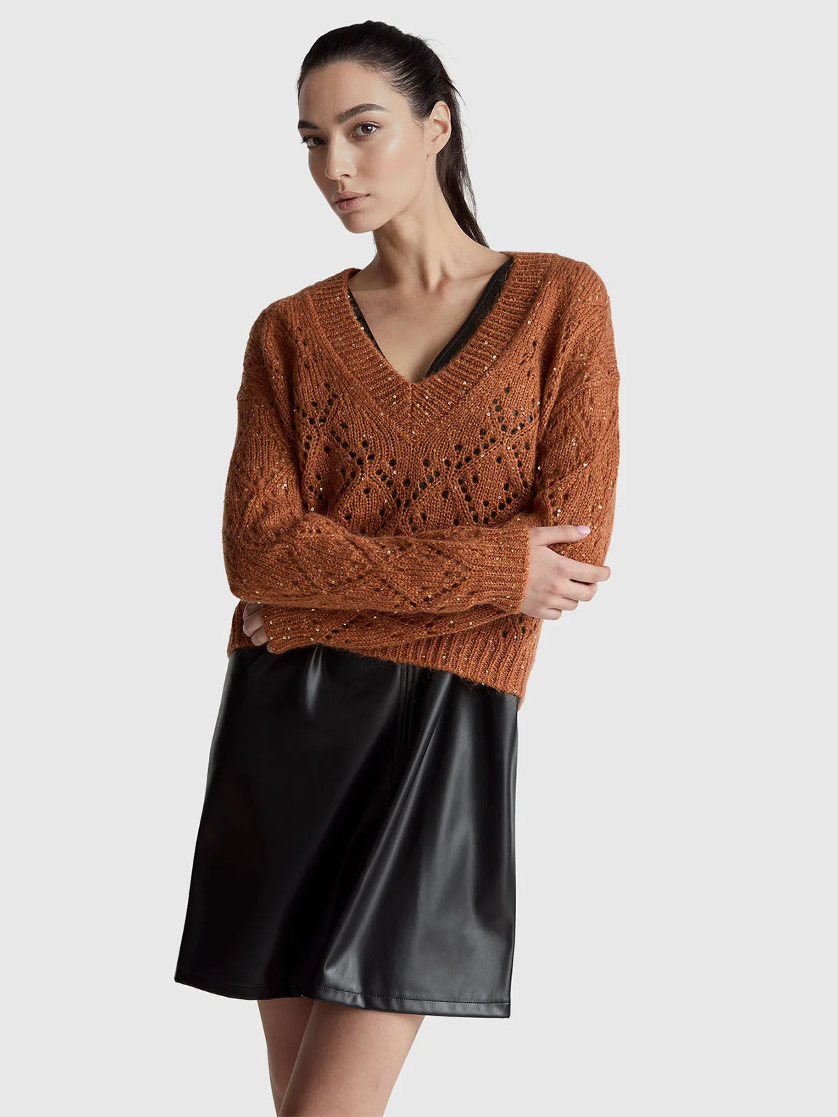 UNITED COLORS OF BENETTON Áo Len Dài Tay Nữ Women Sweater