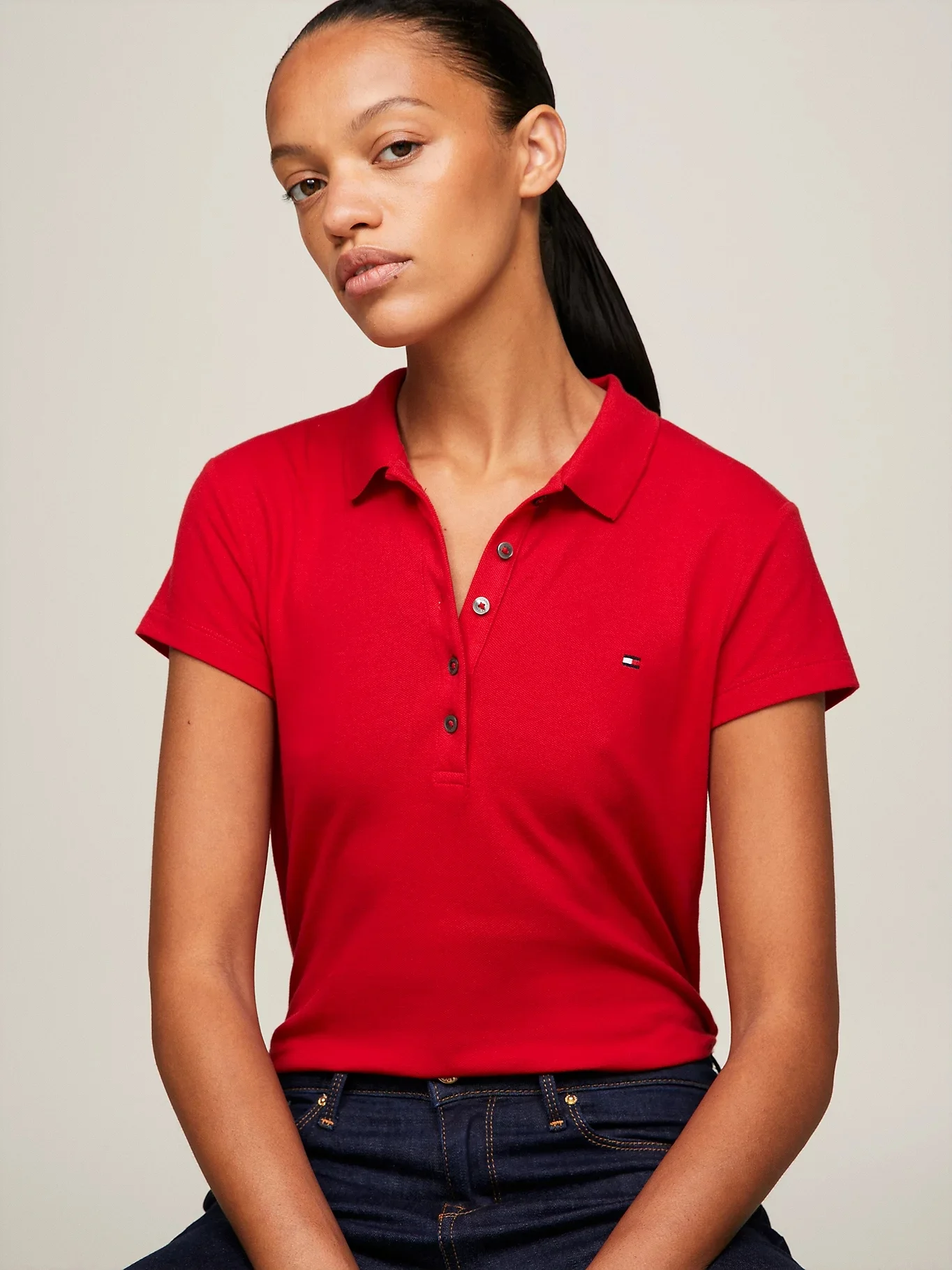 TOMMY HILFIGER Áo Polo Nữ Tay Ngắn Heritage Short Sleeve Slim Polo