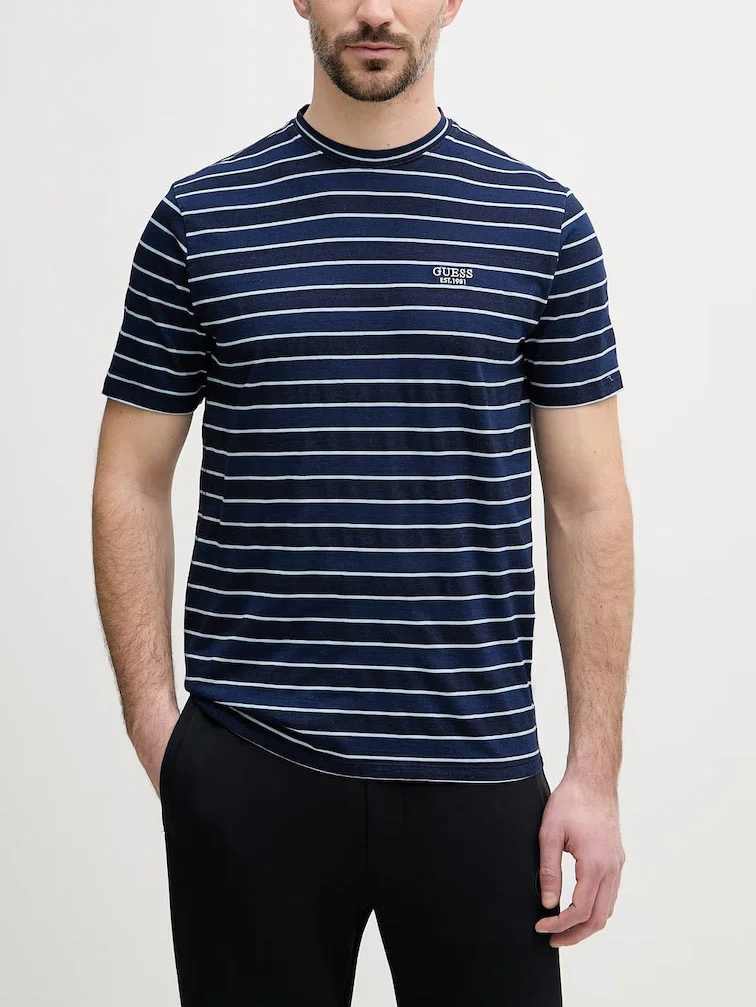 GUESS MAN Áo Thun Nam - Cn Ss Indigo Stripes Embro Tee