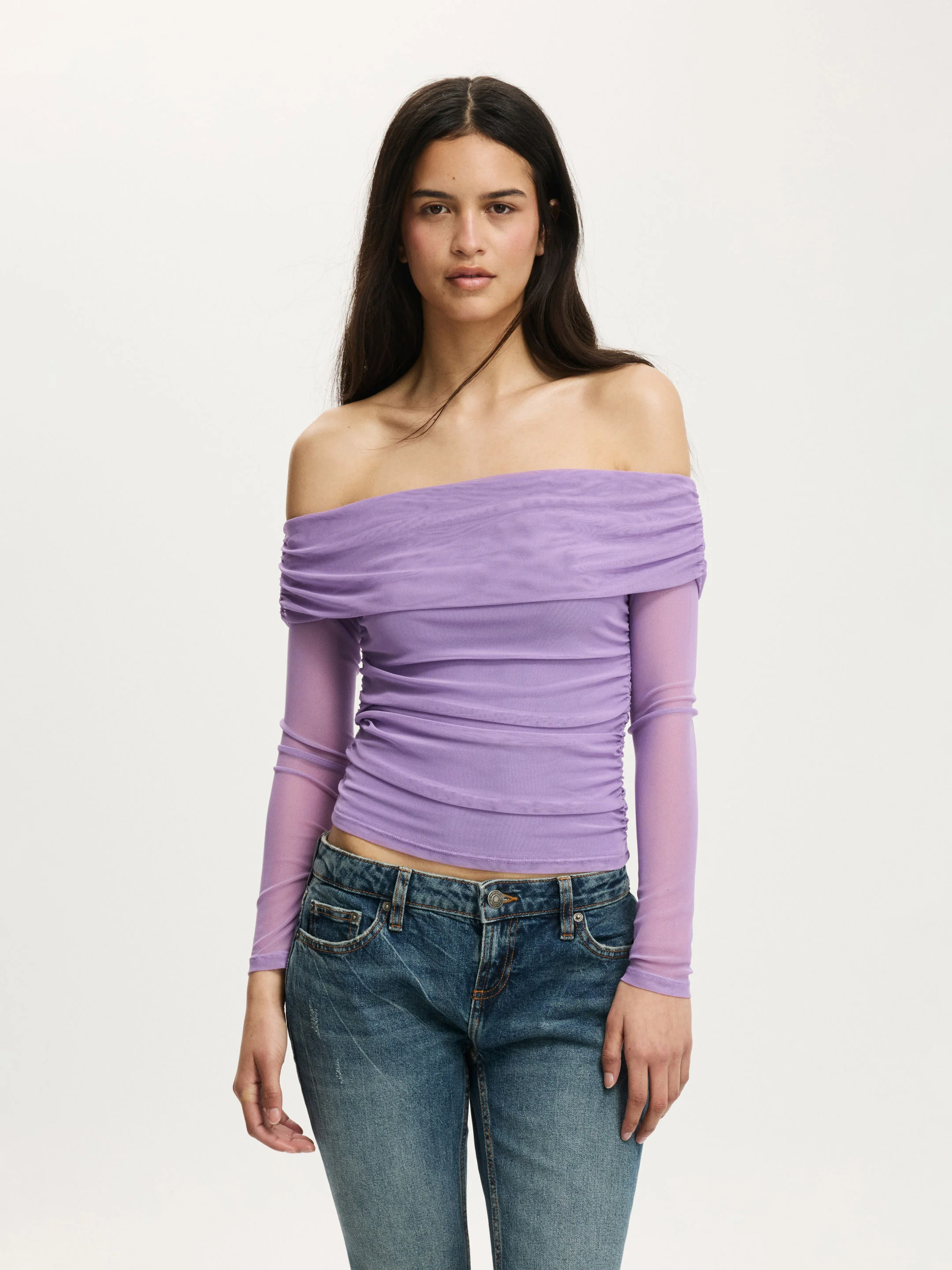 COTTON ON Áo Trễ Vai Tay Dài Nữ-Ashley Off Shoulder Mesh Long