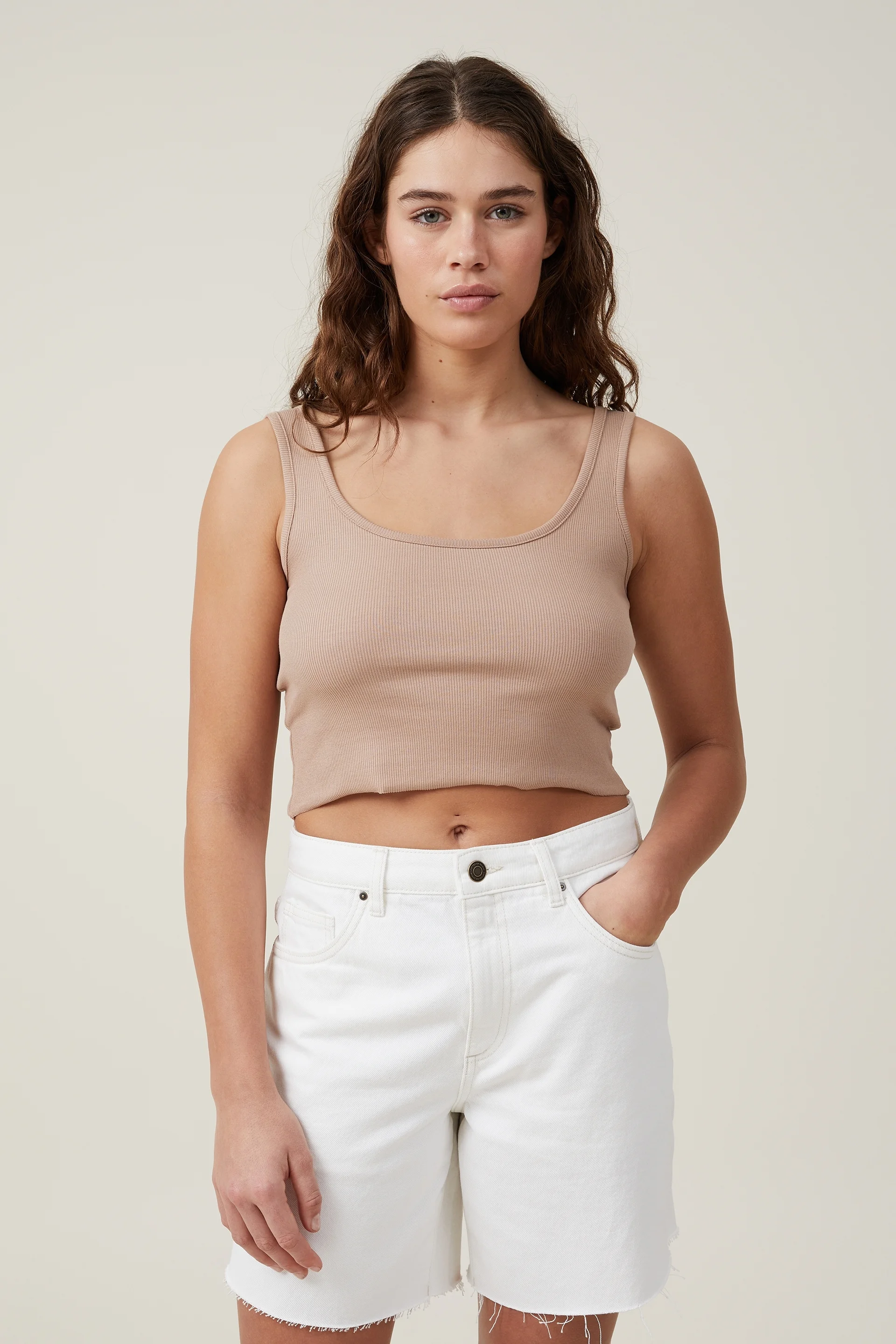 COTTON ON Áo Thun Cộc Tay Nữ-The One Organic Rib Crop Tank