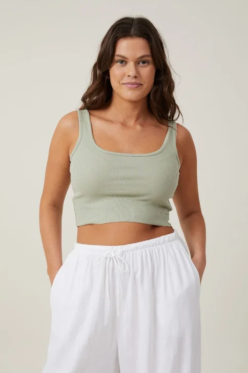 COTTON ON Áo Thun Cộc Tay Nữ-The One Organic Rib Crop Tank