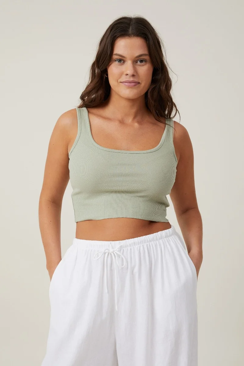 COTTON ON Áo Thun Cộc Tay Nữ-The One Organic Rib Crop Tank