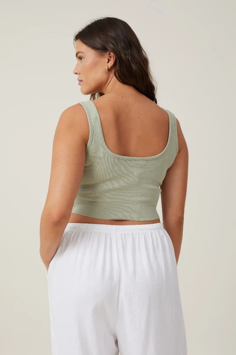 COTTON ON Áo Thun Cộc Tay Nữ-The One Organic Rib Crop Tank