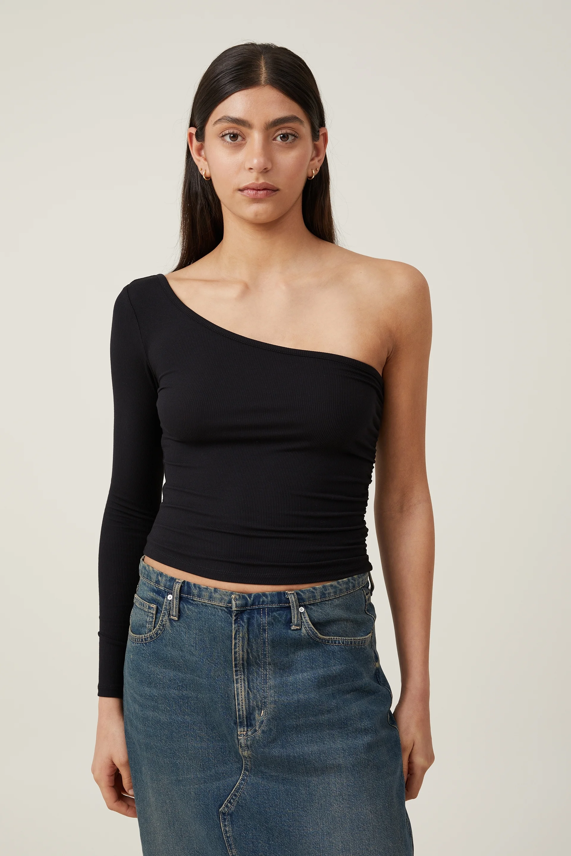 COTTON ON Áo Thun Kiểu Dài Tay Nữ-Poppy One Shoulder Ruched Long Sleeve Top