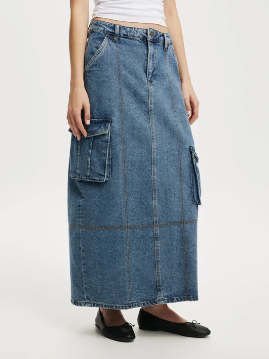 COTTON ON Váy Maxi Nữ-Cargo Denim Maxi Skirt