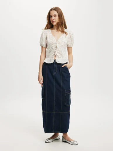 COTTON ON Váy Maxi Nữ-Cargo Denim Maxi Skirt