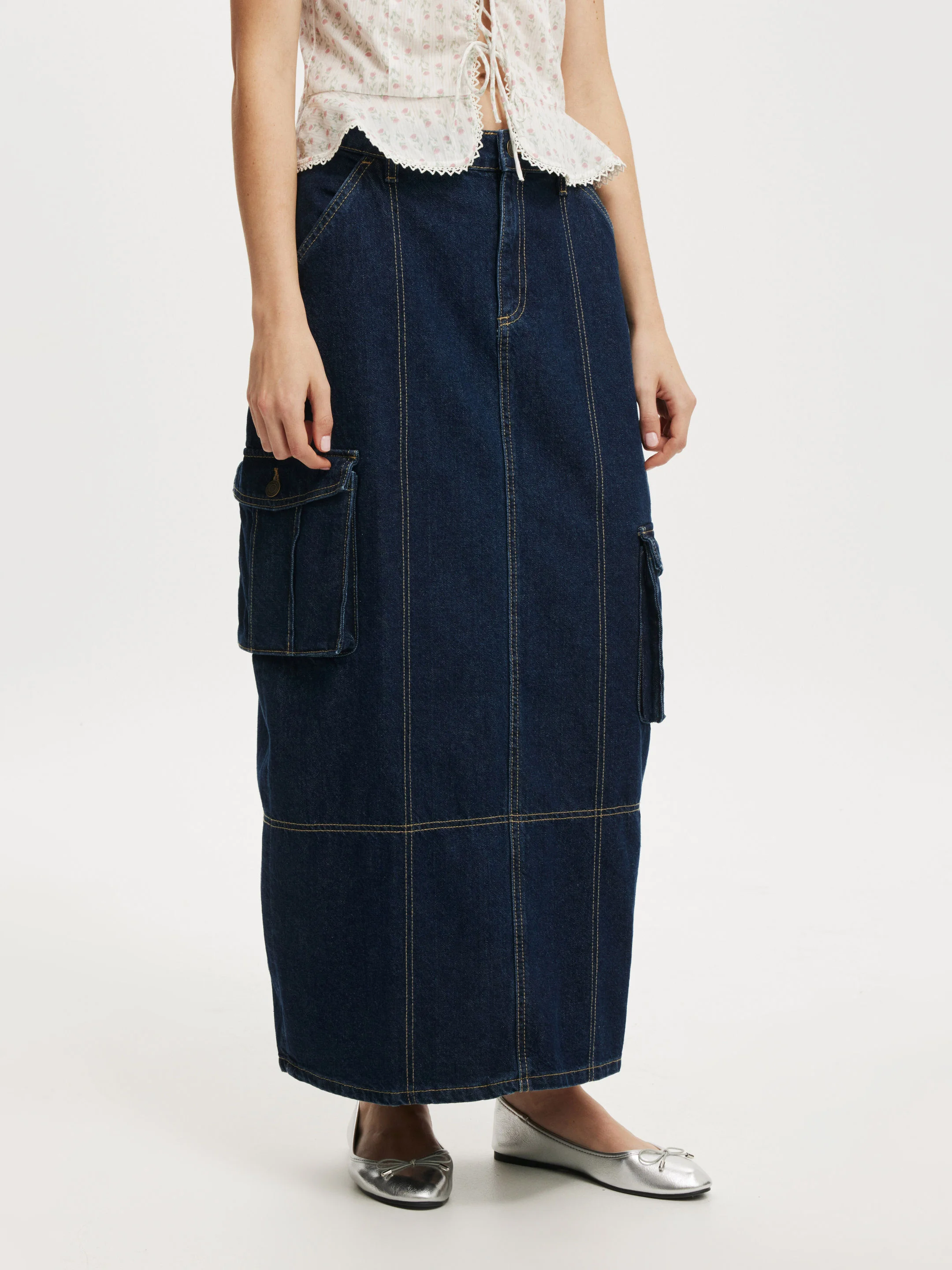 COTTON ON Váy Maxi Nữ-Cargo Denim Maxi Skirt