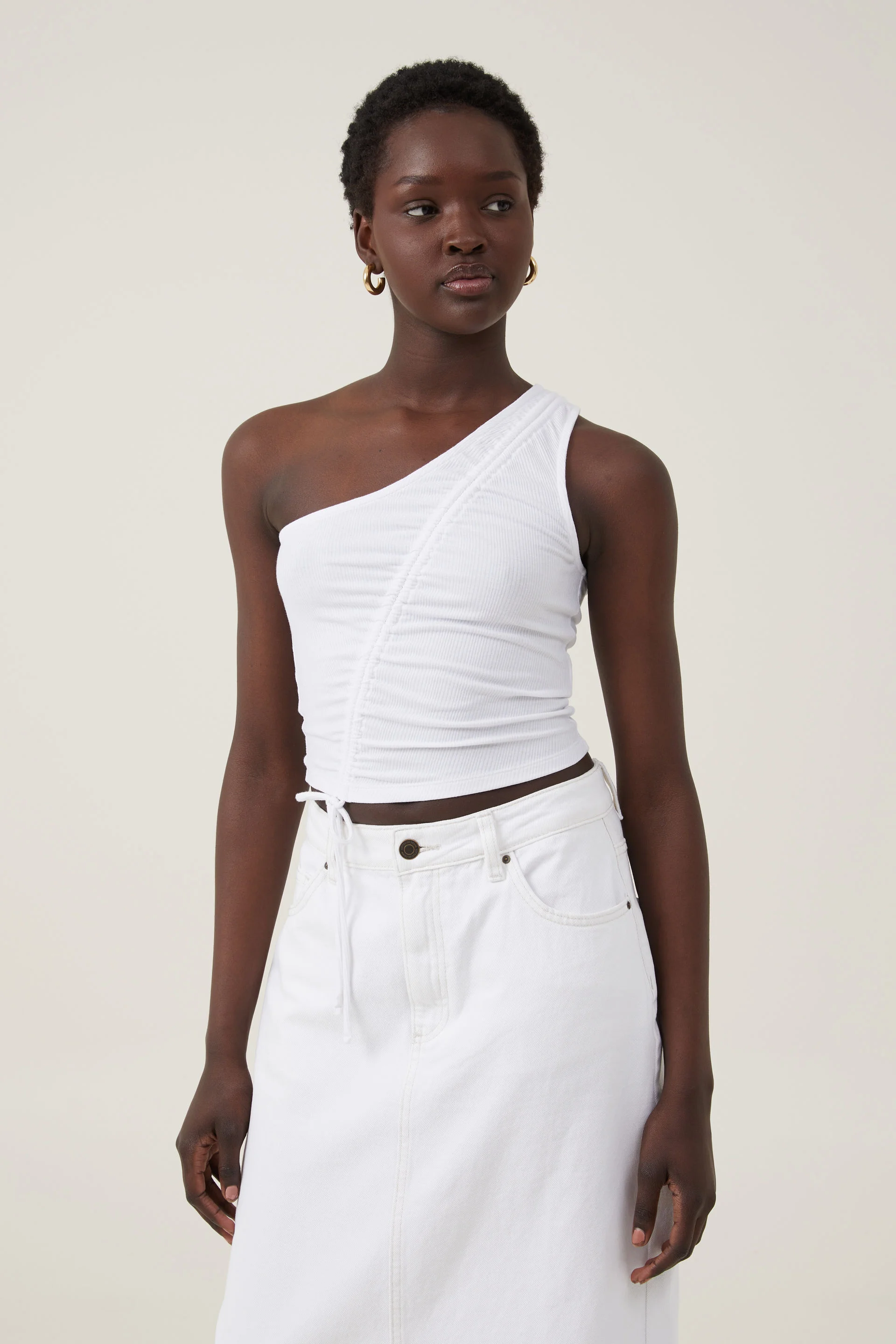 COTTON ON Áo Thun Cộc Tay Nữ-Marli One Shoulder Rouched Top