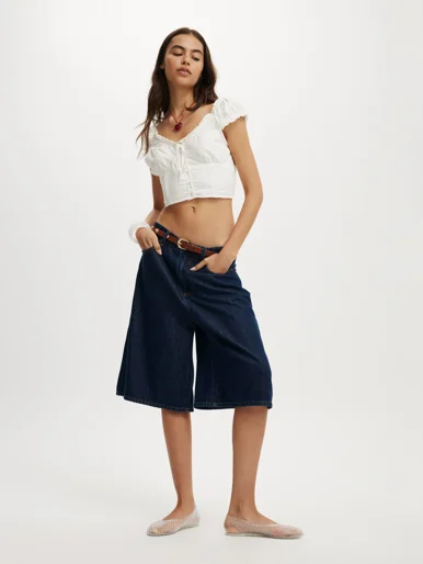 COTTON ON Quần Jeans Ngắn Nữ-Lyocell Wide Denim Jort