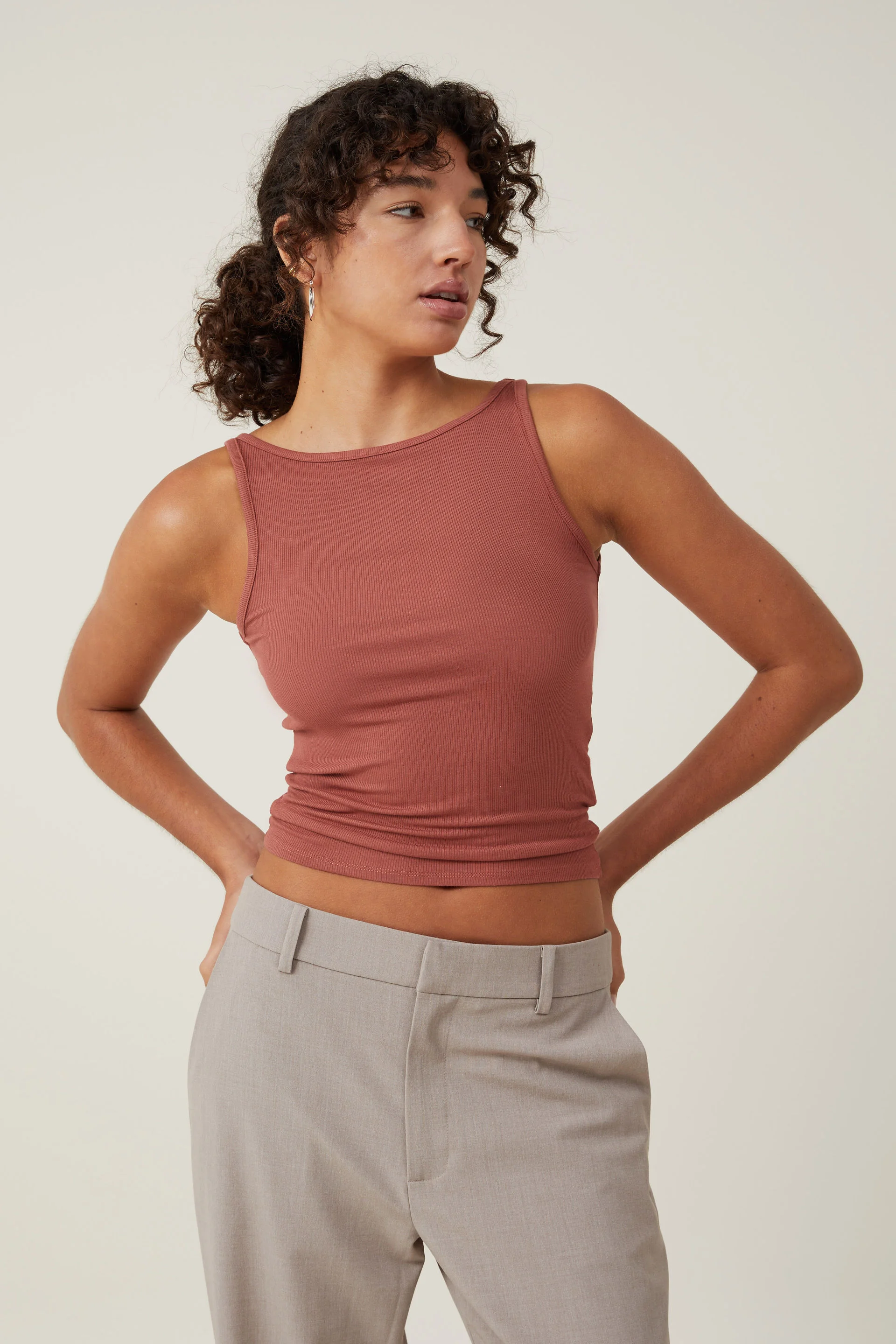 COTTON ON Áo Thun Cộc Tay Nữ-Staple Rib Boat Neck Tank