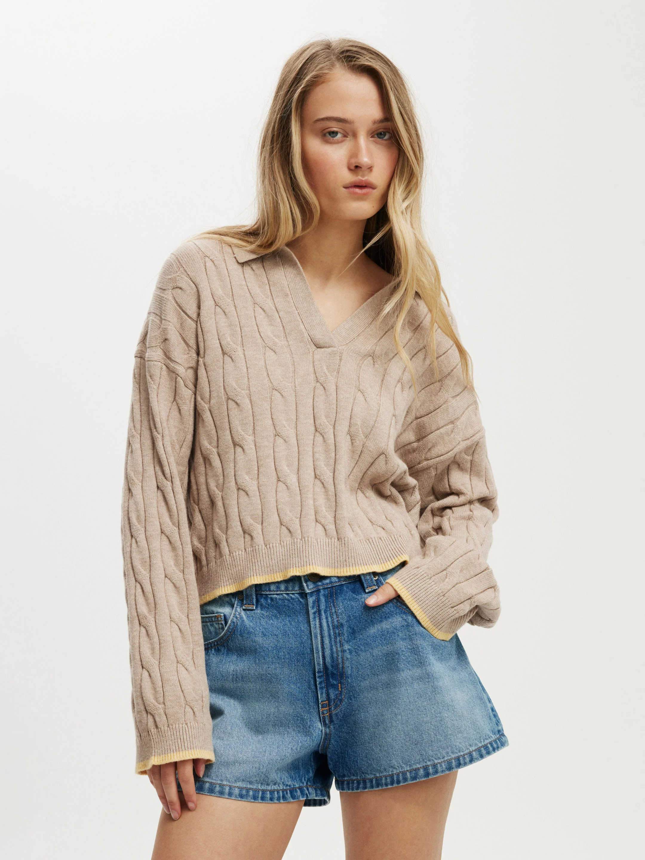 COTTON ON Áo Len Dài Tay Nữ-Luxe Collar Sweater