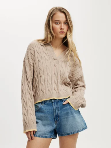 COTTON ON Áo Len Dài Tay Nữ-Luxe Collar Sweater