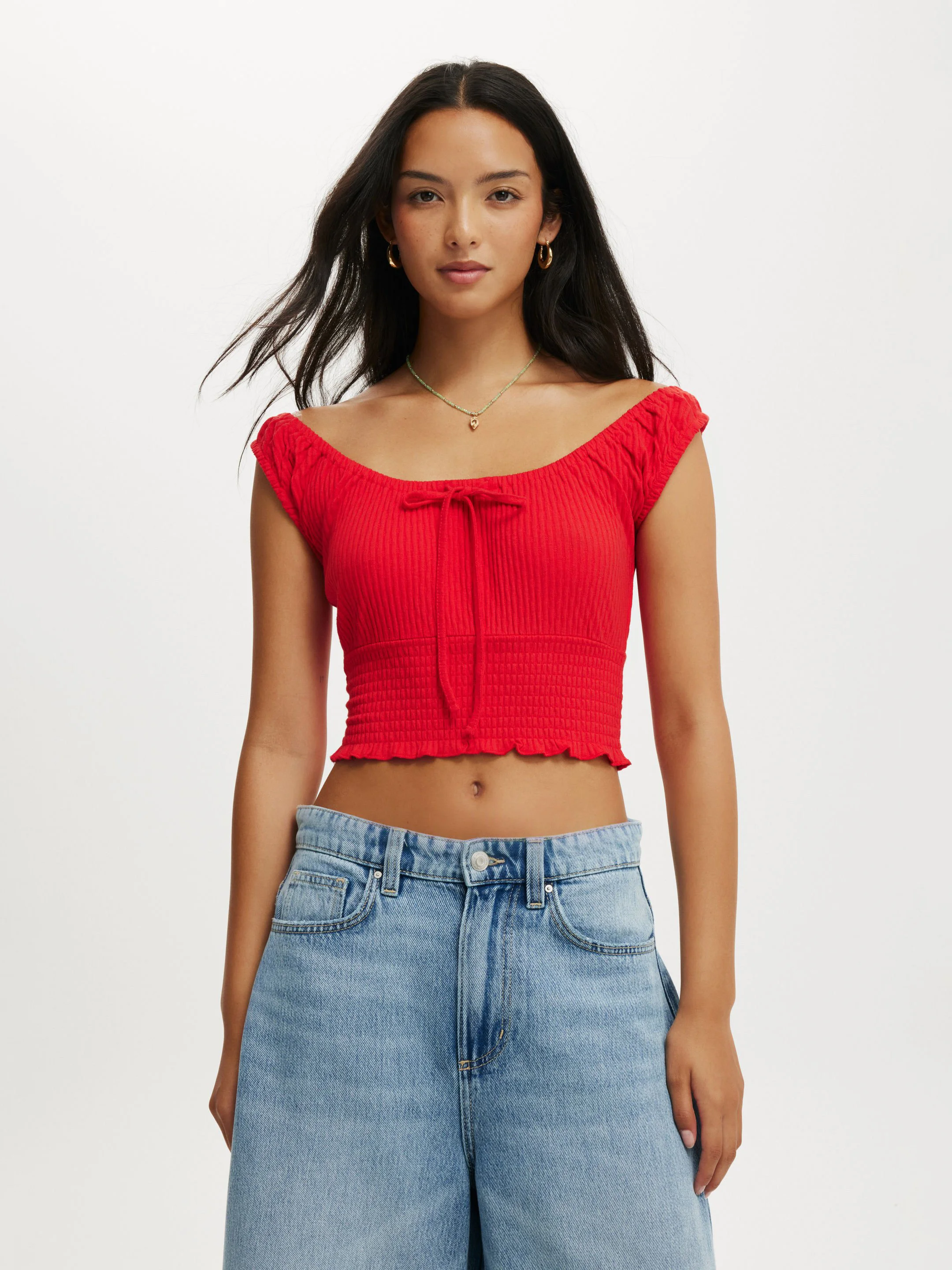 COTTON ON Áo Kiểu Cộc Tay Nữ-Chloe Shirred Short Sleeve Top