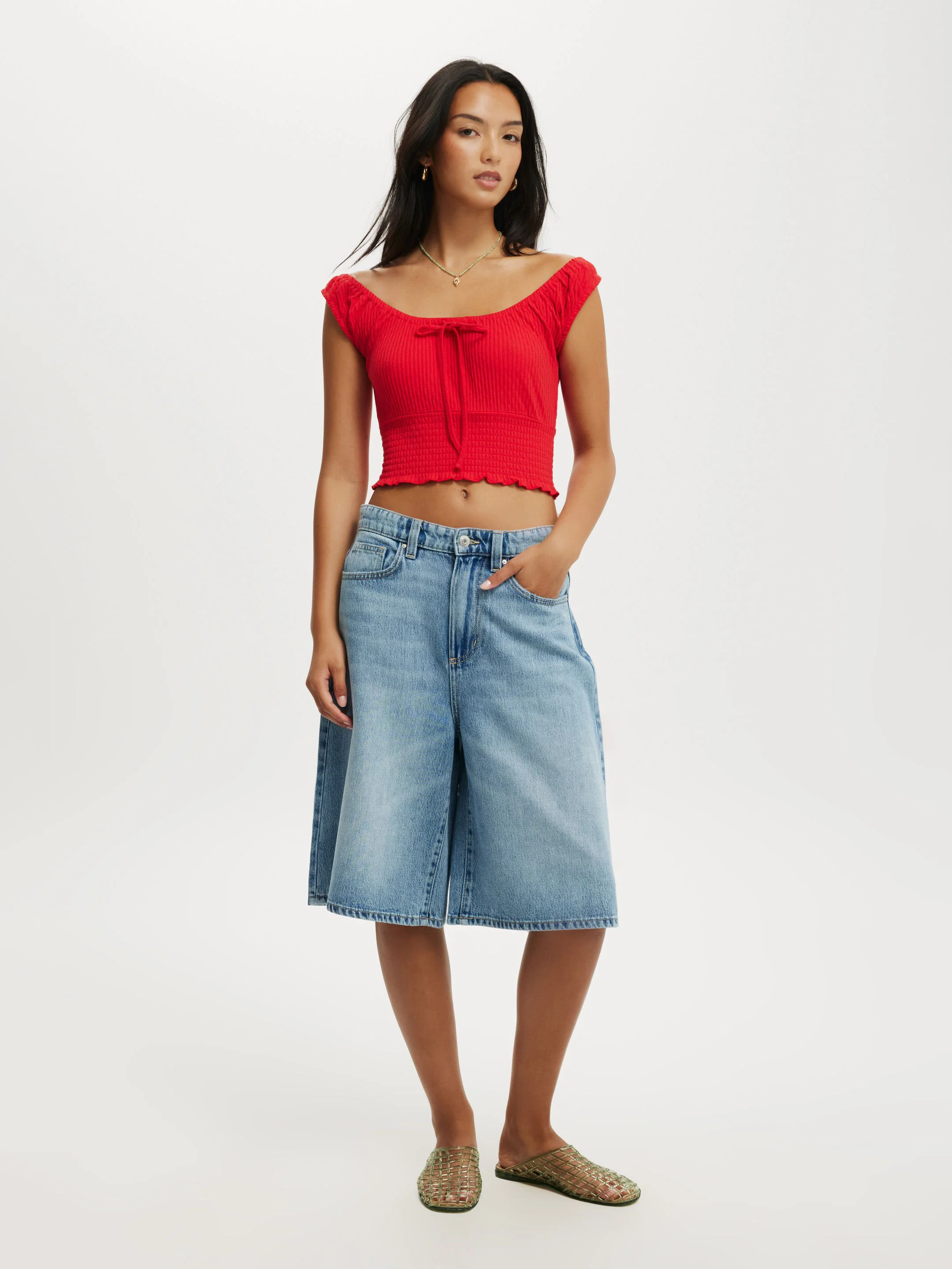 COTTON ON Áo Kiểu Cộc Tay Nữ-Chloe Shirred Short Sleeve Top