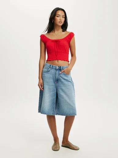 COTTON ON Áo Kiểu Cộc Tay Nữ-Chloe Shirred Short Sleeve Top