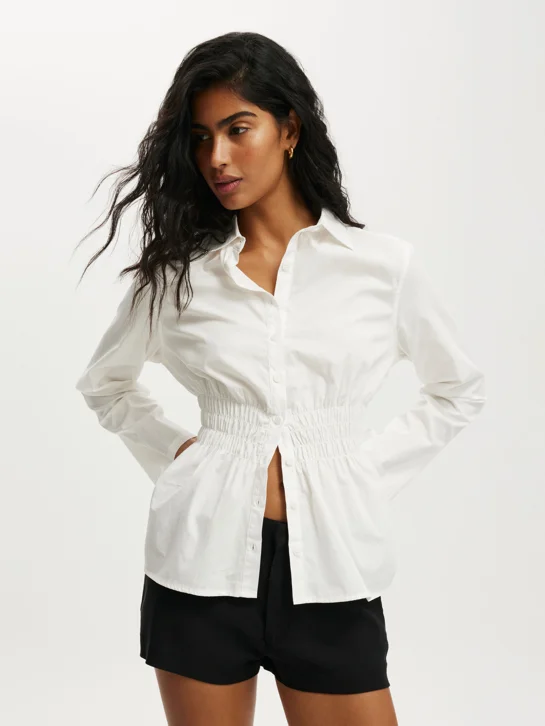 COTTON ON Áo Sơ Mi Dài Tay Nữ-Gathered Long Sleeve Shirt