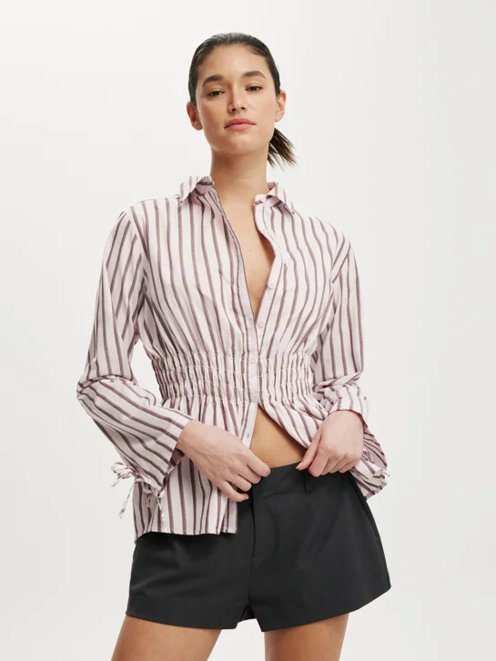 COTTON ON Áo Sơ Mi Dài Tay Nữ-Gathered Long Sleeve Shirt