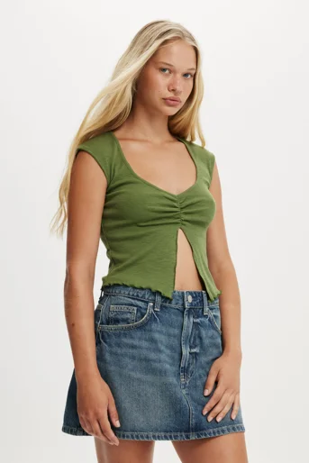 COTTON ON Áo Kiểu Cộc Tay Nữ-Chelsea Open Front Top
