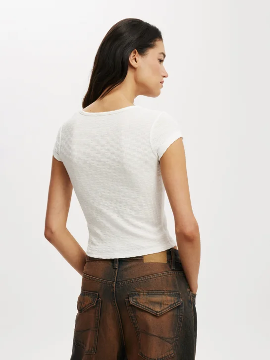 COTTON ON Áo Thun Ngắn Tay Nữ-Hailey Textured Short Sleeve