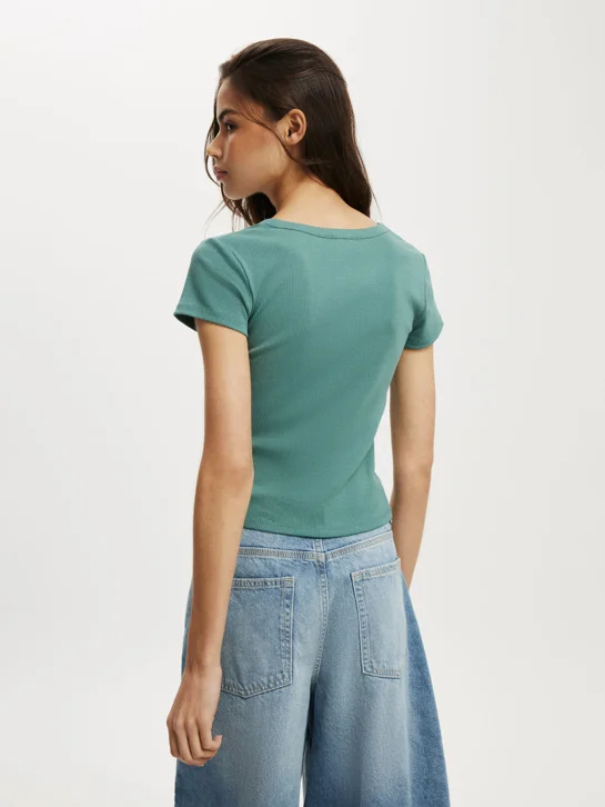 COTTON ON Áo Thun Kiểu Ngắn Tay Nữ-Christy Henley Tee