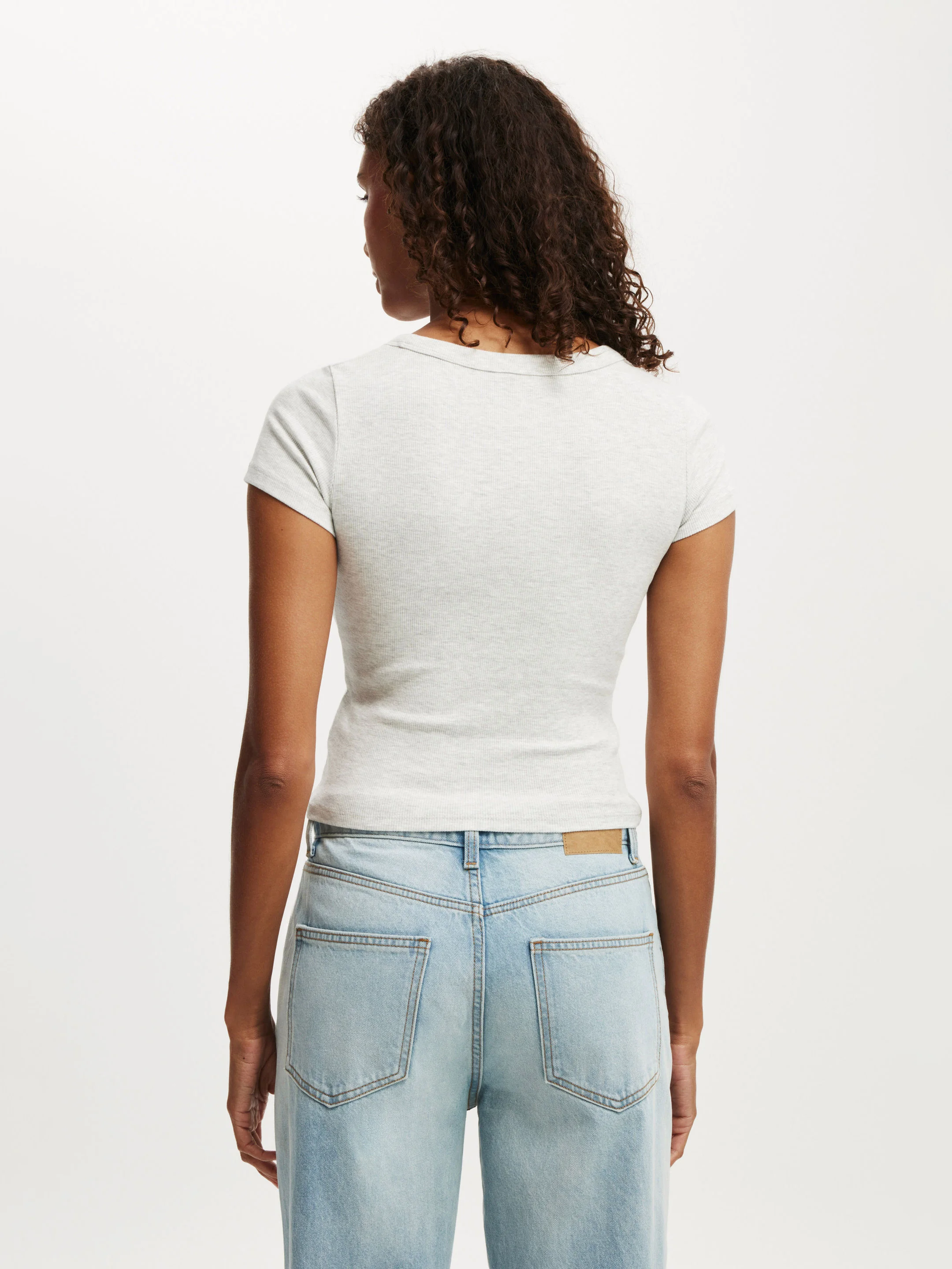 COTTON ON Áo Thun Ngắn Tay Nữ-Goldie Rib V Neck Short Sleeve