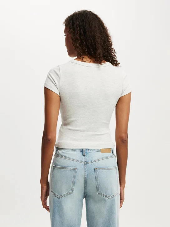COTTON ON Áo Thun Ngắn Tay Nữ-Goldie Rib V Neck Short Sleeve