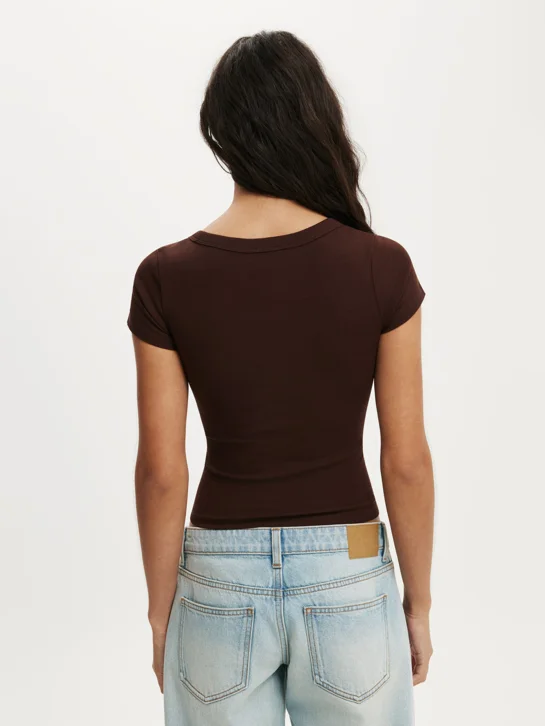 COTTON ON Áo Thun Ngắn Tay Nữ - Goldie Rib V Neck Short Sleeve
