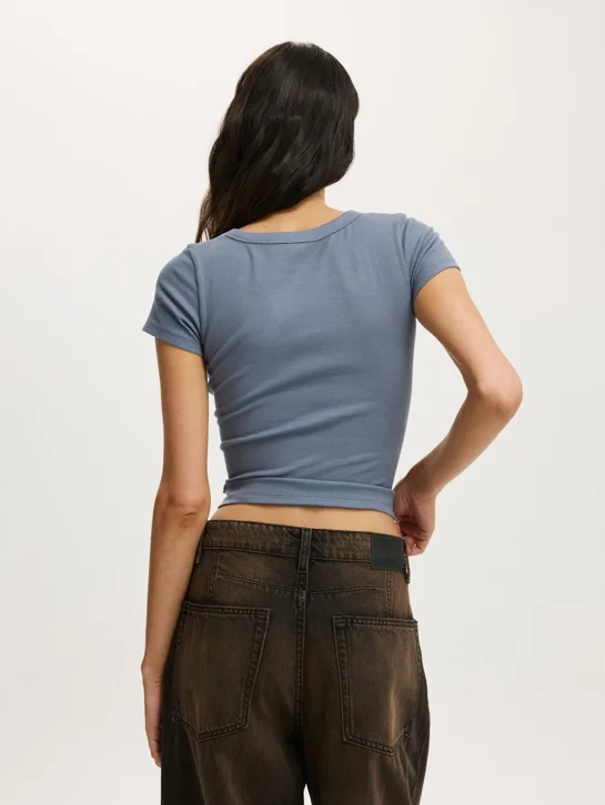 COTTON ON Áo Thun Ngắn Tay Nữ-Goldie Rib V Neck Short Sleeve