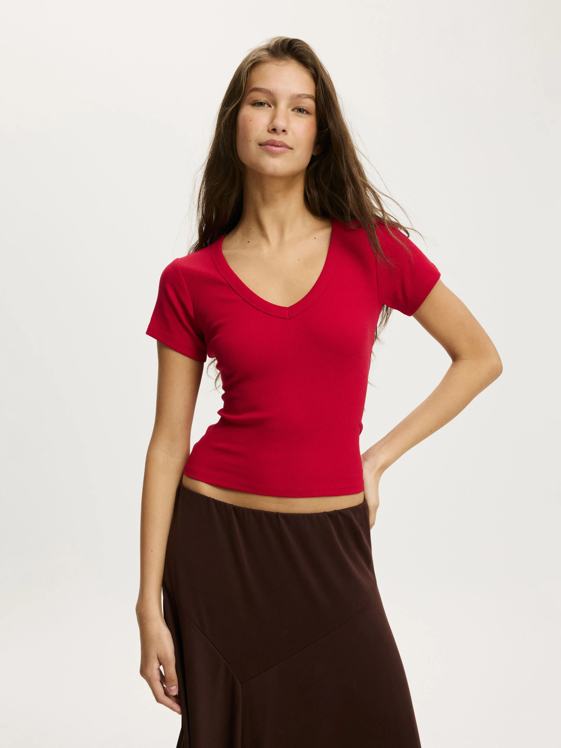 COTTON ON Áo Thun Ngắn Tay Nữ - Goldie Rib V Neck Short Sleeve