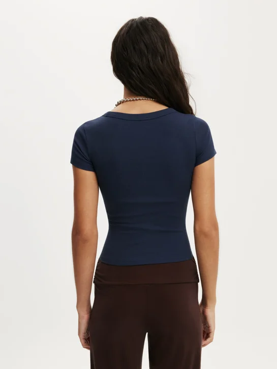 COTTON ON Áo Thun Ngắn Tay Nữ-Goldie Rib V Neck Short Sleeve