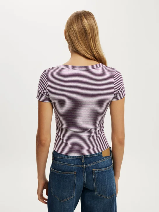 COTTON ON Áo Thun Ngắn Tay Nữ-Goldie Rib V Neck Short Sleeve