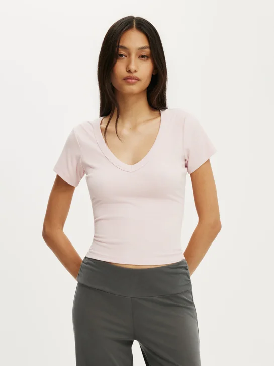 COTTON ON Áo Thun Ngắn Tay Nữ - Goldie Rib V Neck Short Sleeve