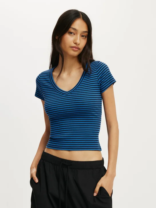 COTTON ON Áo Thun Ngắn Tay Nữ - Goldie Rib V Neck Short Sleeve