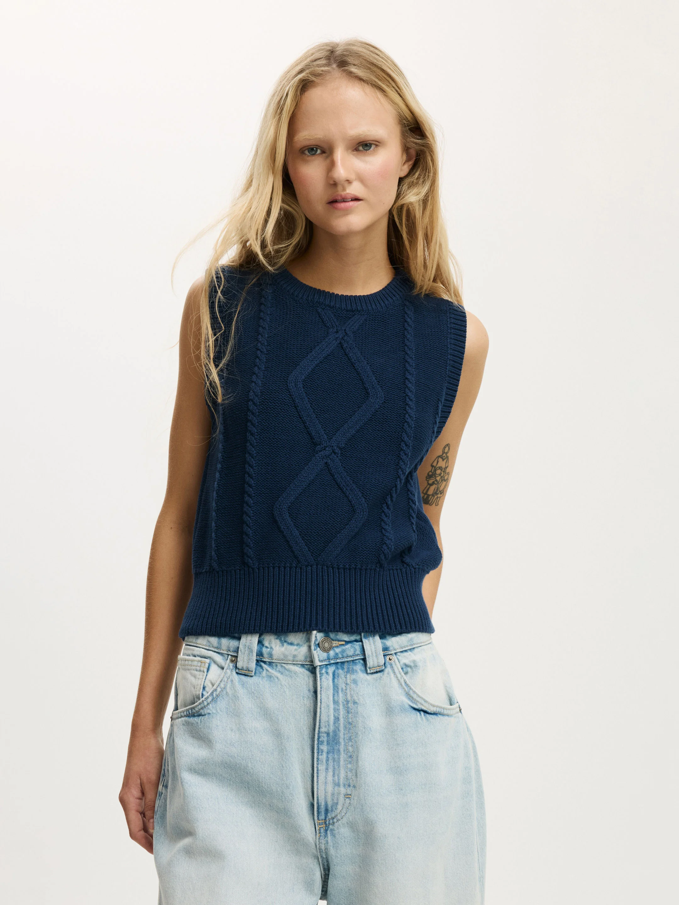 COTTON ON Áo Gile Kiểu Ngắn Tay Nữ-Cotton Cable Vest