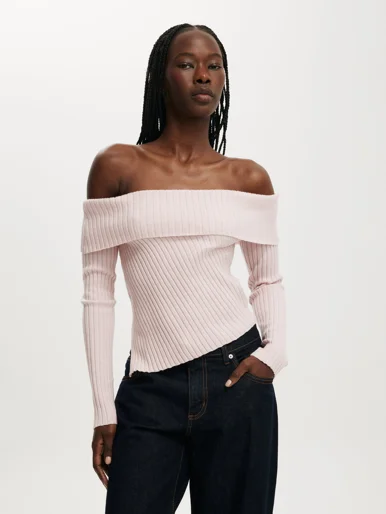 COTTON ON Áo Len Trễ Vai Nữ-Asym Rib Off Shoulder Knit