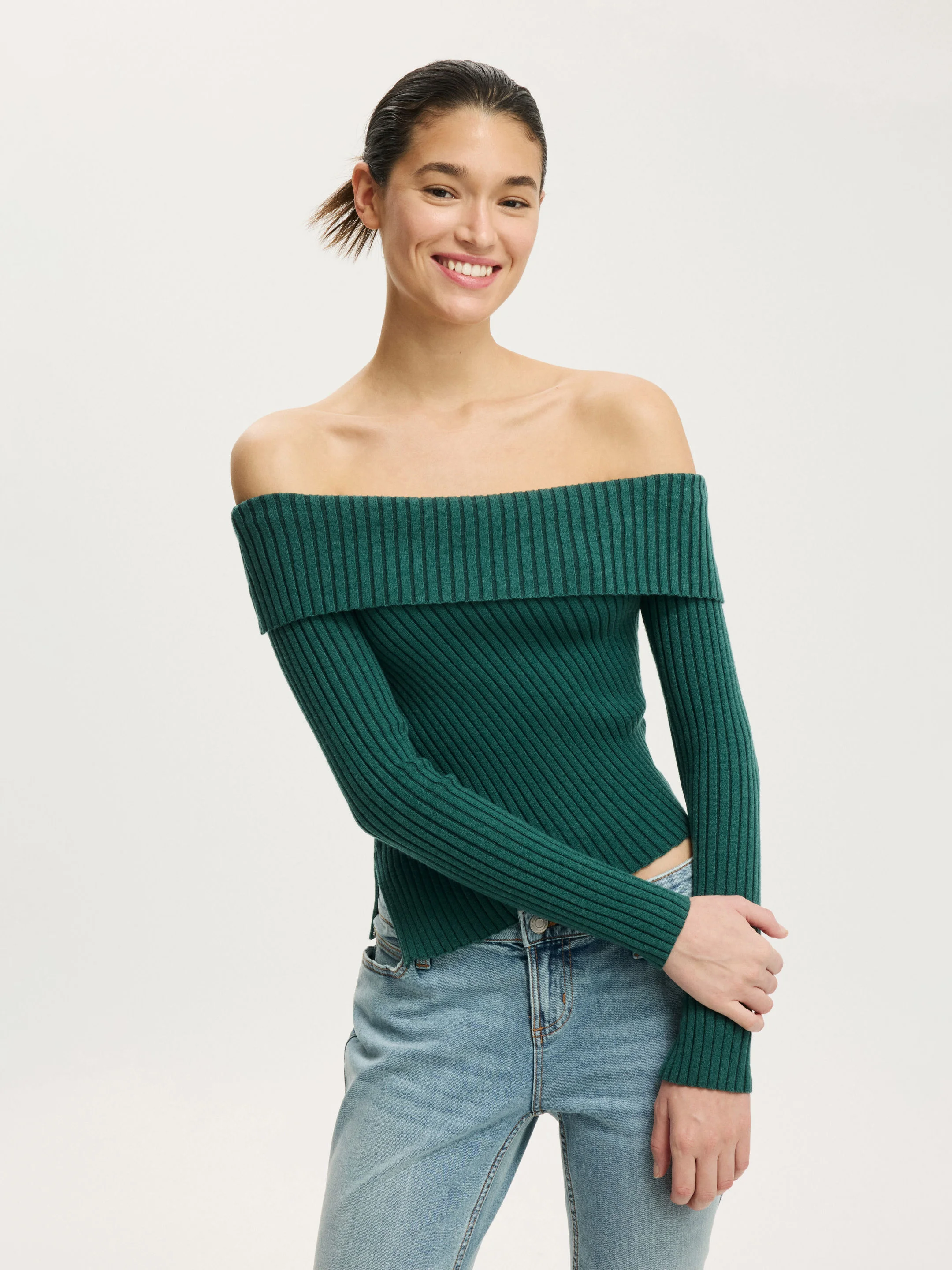 COTTON ON Áo Len Trễ Vai Nữ-Asym Rib Off Shoulder Knit