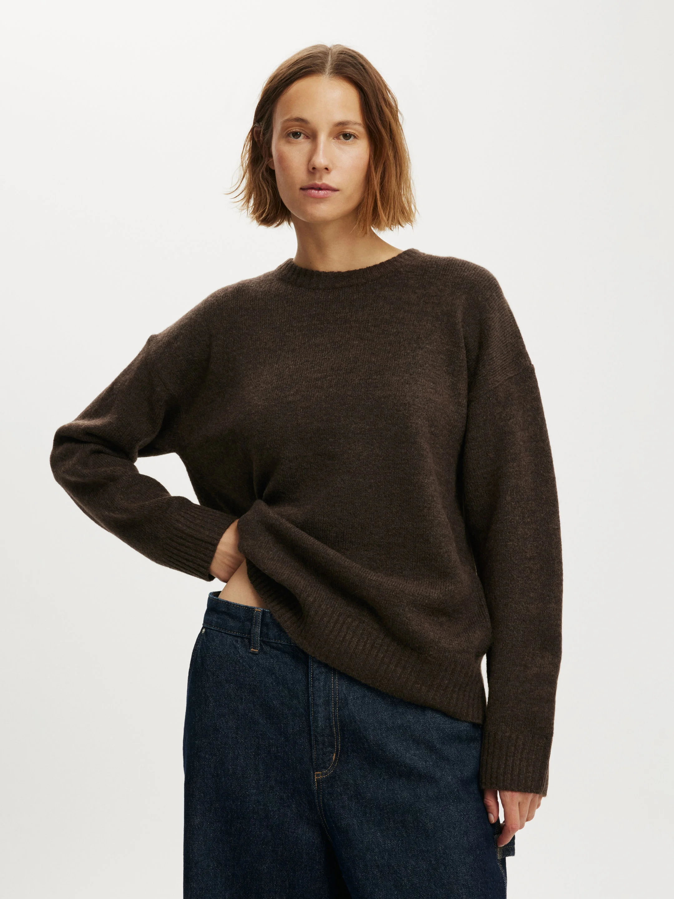 COTTON ON Áo Len Dài Tay Nữ-Luxe Crew Sweater
