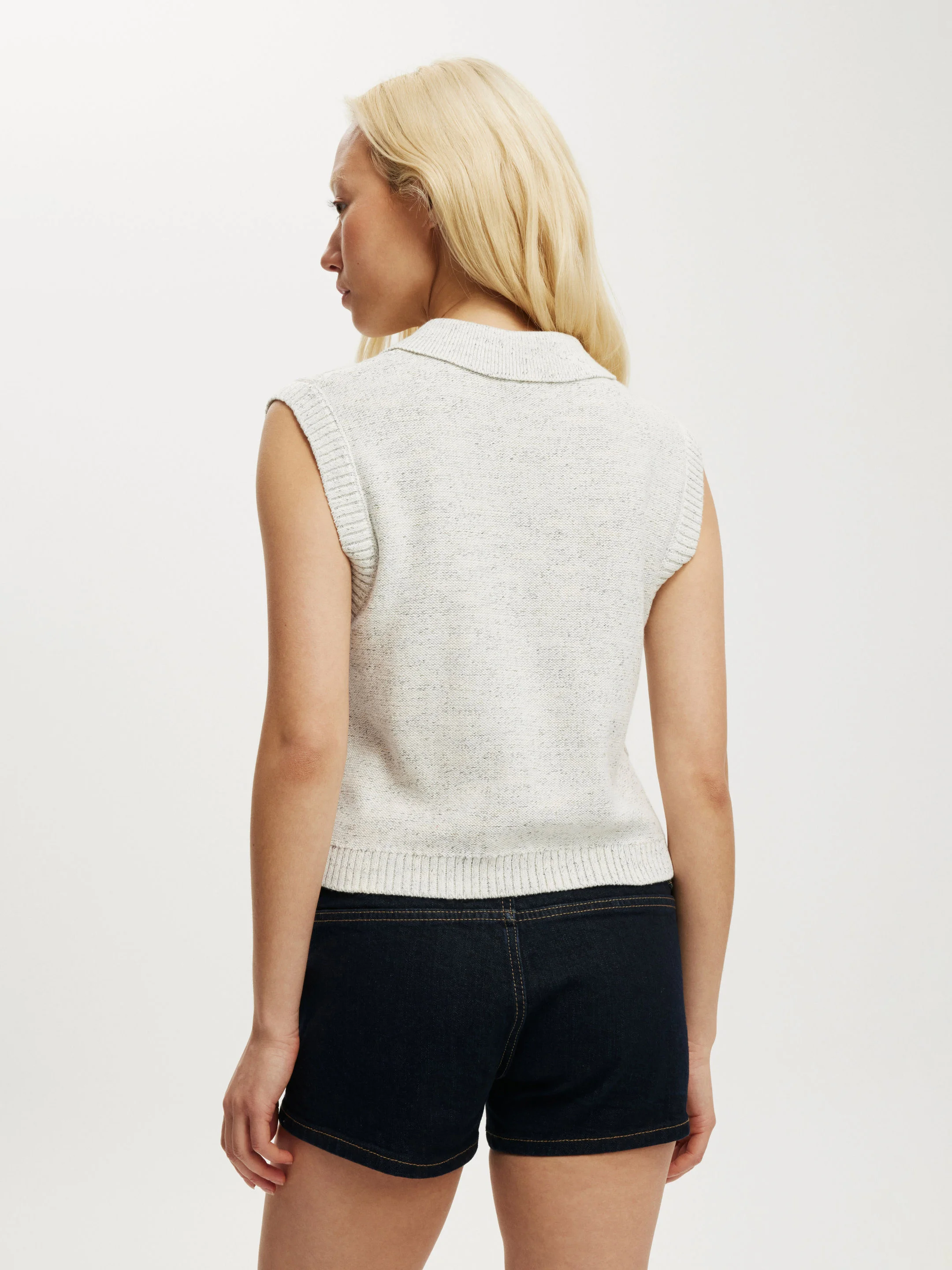 COTTON ON Áo Len Cộc Tay Nữ-Cotton Collared Vest