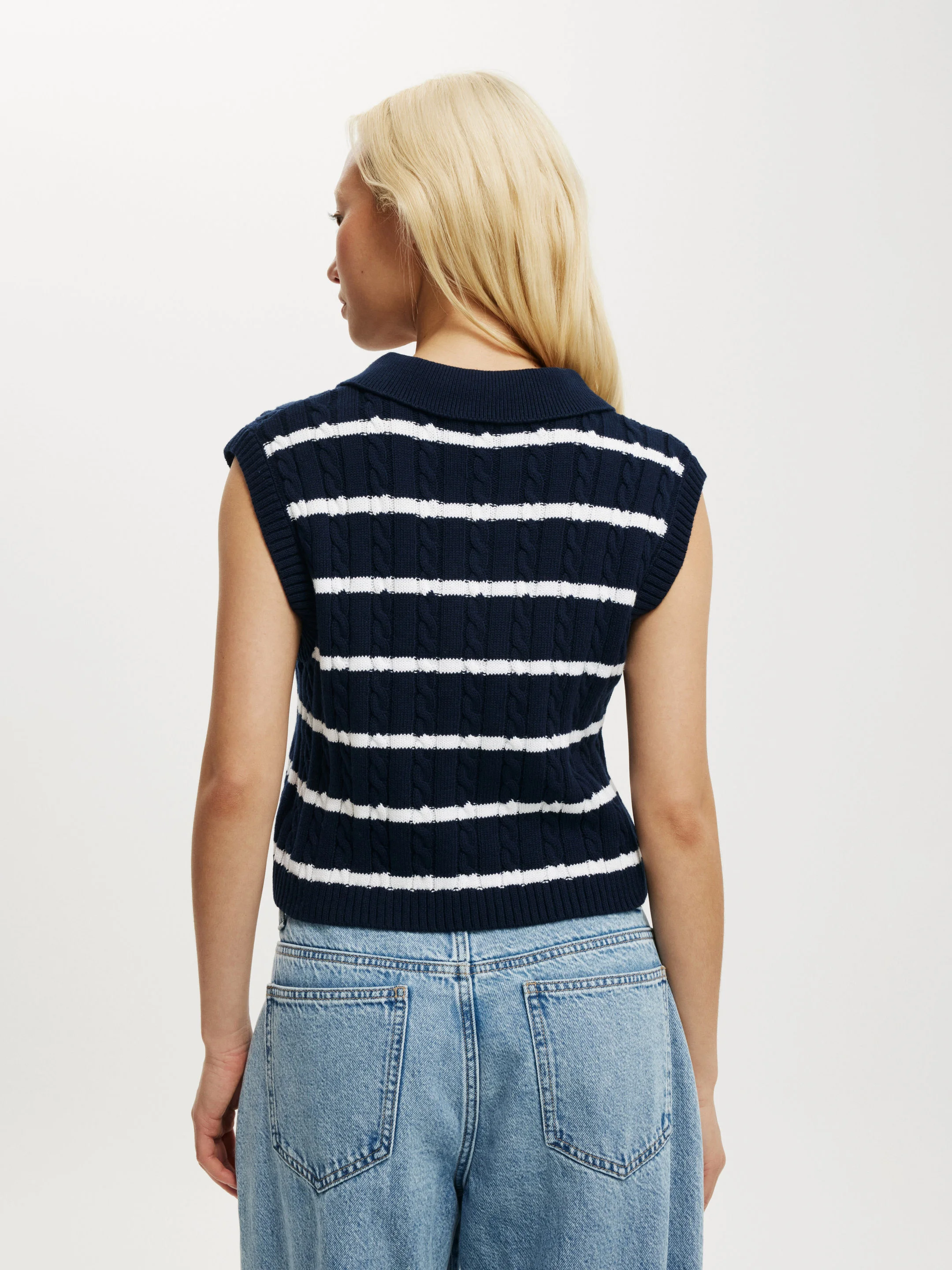 COTTON ON Áo Len Cộc Tay Nữ-Cotton Collared Vest