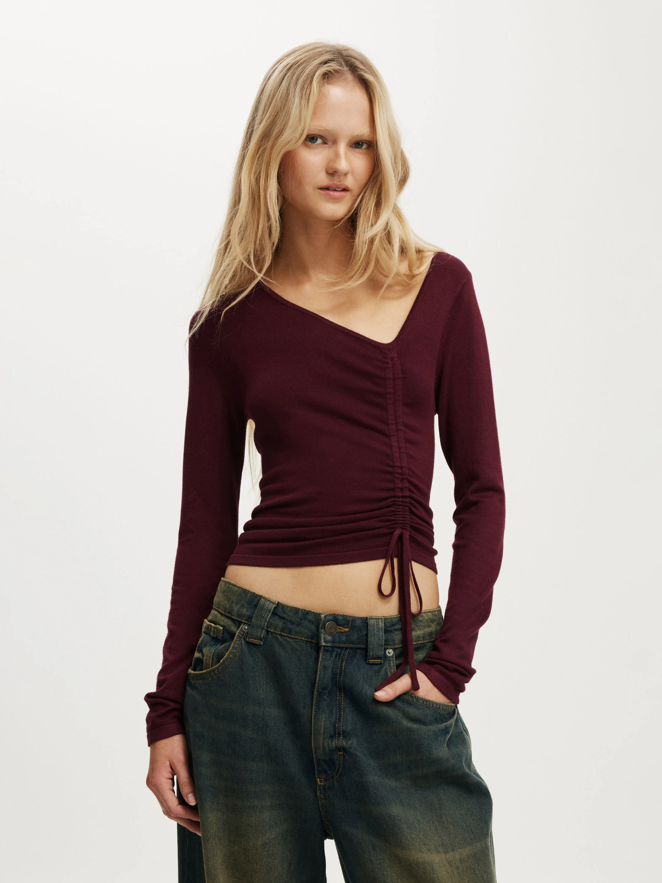 COTTON ON Áo Len Kiểu Nữ-Asymmetric Ruched Knit