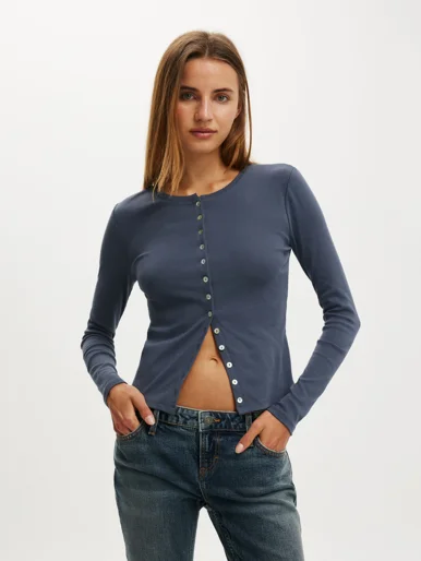 COTTON ON Áo Thun Dài Tay Nữ - Bailey Button Detail Cardi