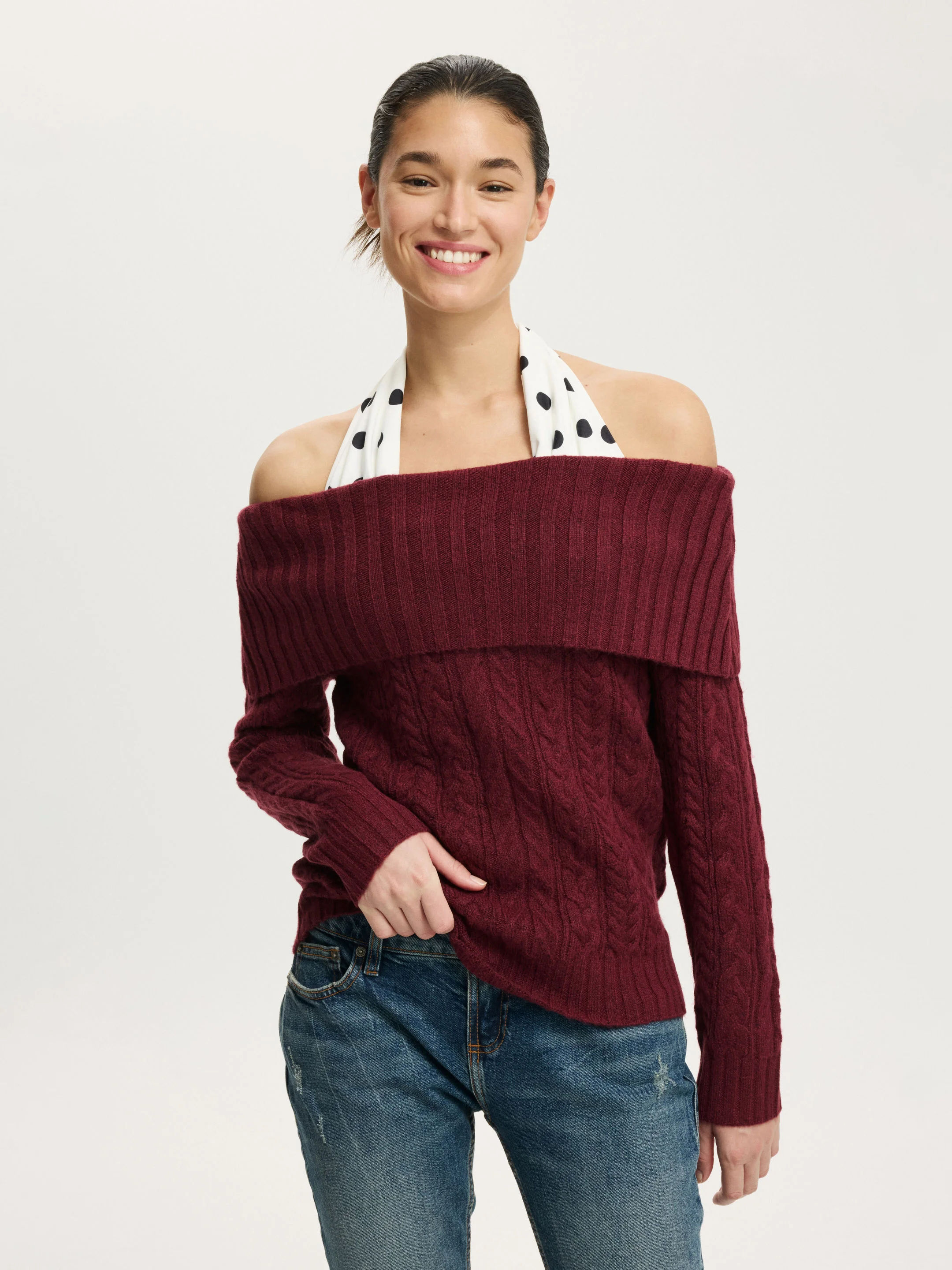 COTTON ON Áo Len Trễ Vai Nữ-Fluffy Cable Off Shoulder Knit
